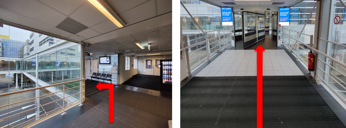 Ingang parkeergarage MUMC+ en loopbrug